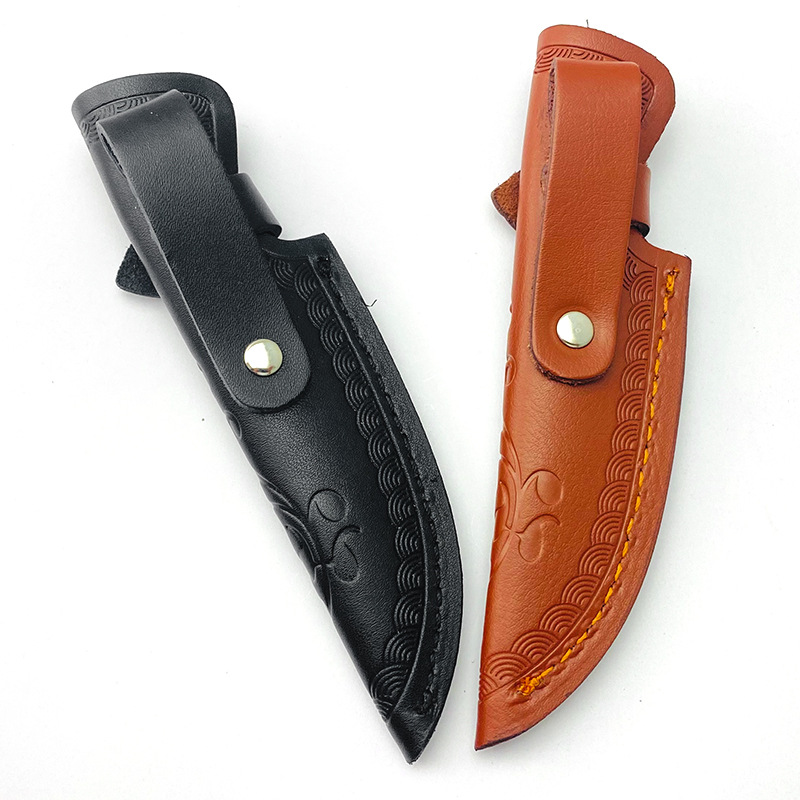 Black Brown Embossed Leather Knife Sheath Holster Kitchen Small Knife Protector Hangable Portable Outdoor Camp Tools Knife Cover