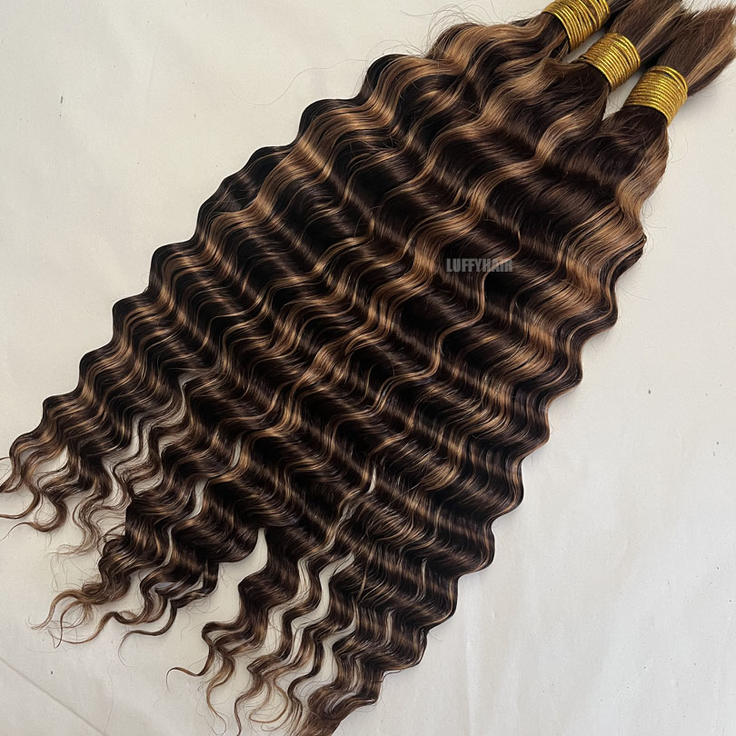 OMBre Deep Wave Bulk P4/27 Human Hair Bulk 3 Bundles Two Tine Brown and Honey Blonde Bray for Braiding Brazilian Hairly Hair