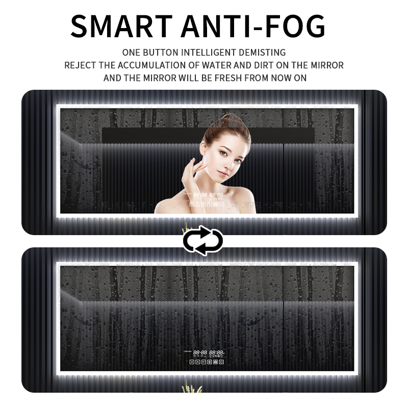 Bathroom Mirror with Light Led Backlit Wall Mounted Horizontal Smart Touch Memory Warm White Color Light Waterproof Anti-fog