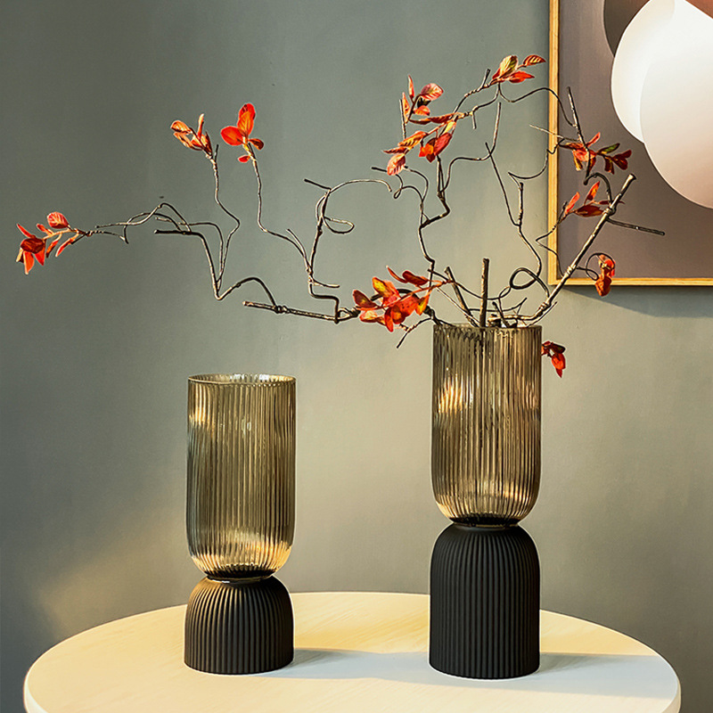 Vase en verre à rayures de haute qualité créatif givré givré hydroponique artisanat salon table à manger table en verre arrangement de fleurs vase