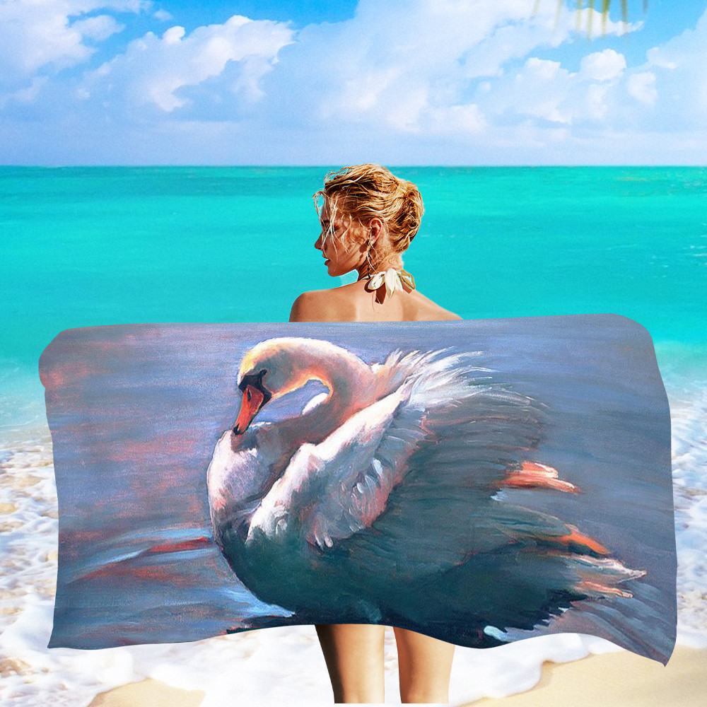 Fantasie Romantische Swan Swan Strandhanddoek Grote badkamer Tandhandel Hart Zwaan Liefde Bloem Strandhanddoek Tanddoeken Snel droog meisje Gift