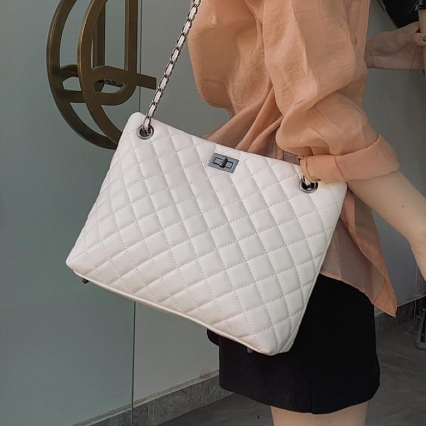Evening Bags White Women's Shoulder Chain Crossbody Bag Pu Leather Tote Diamond Lattice Sling Handbag Big Quilted Female Shop275u