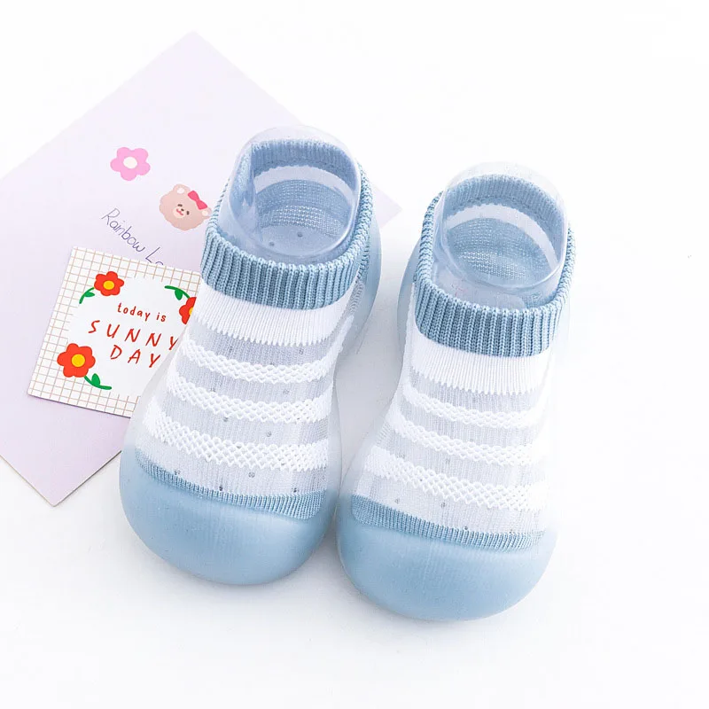 Summer Mesh Baby Sock Shoes Solid Color Striped Walking Shoes for Newborn Infant Breathable Non-slip Soft Sole Boys Girls Shoes