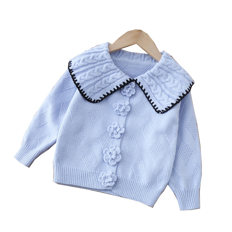 Flickor stickade jackor Spring Autumn Children Woolen Cardigan Sweaters kläder för 1 till 6 år gamla barnrockar