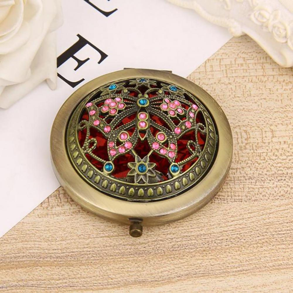 Vintage Rhinestone Mini Makeup Mirror Chiness Hollow Flower Folbleble podwójny makijaż lustra kosmetyka