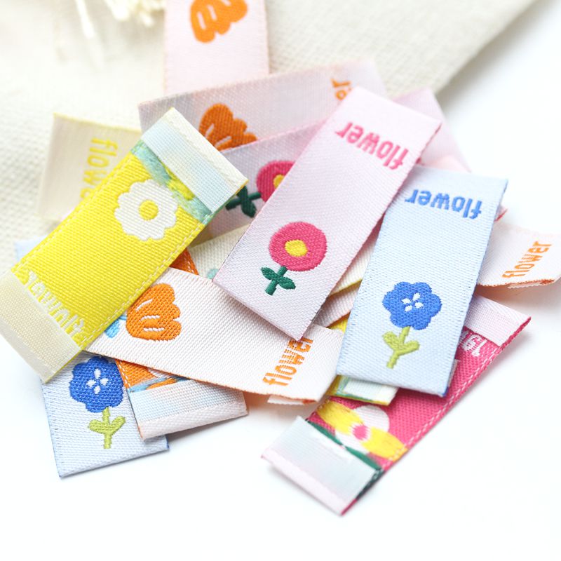 50/Colorful Flower Weaving Marks Clothes Fabric Back Label For Bag Towel Sewable Tag Decorative Diy Handmade Ornament