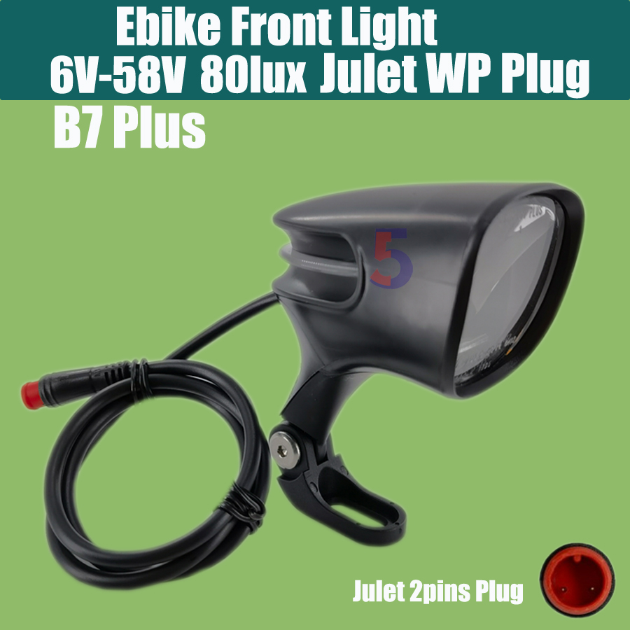 Ebike voorlicht 6V-58V Hoogtepunt+Julet 2pins WP Plug 80 Lux /100 Lux voor /achterlamp LED Bicycle Electric Light WP IPX5