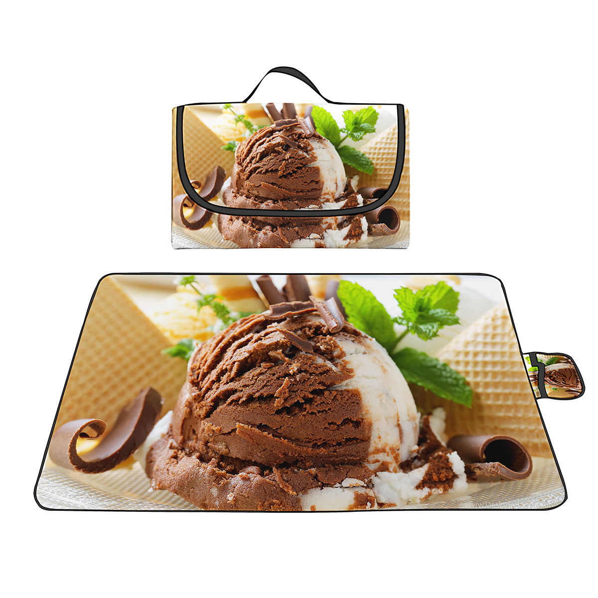 Ice Cream Waterdicht zandbestendig picknickmat opvouwbare draagbare stranddeken Oxford lichtgewicht mat voor reizende wandelpark gazon