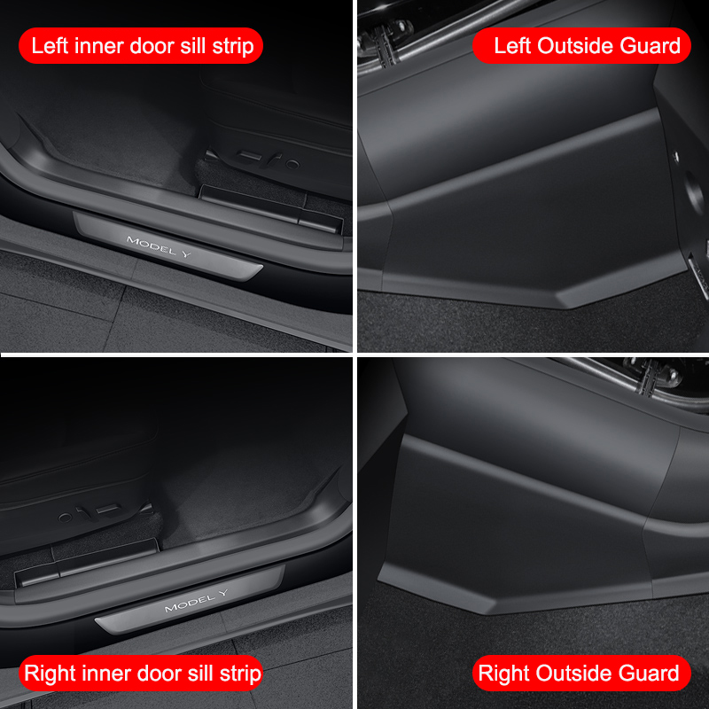 För Tesla Model Y 2021 2022 Tröskelstång Dörr Välkommen Pedal TPE Corner Guard Kick Guard Boot Side Guard Car Anti-Dirty Pad Set