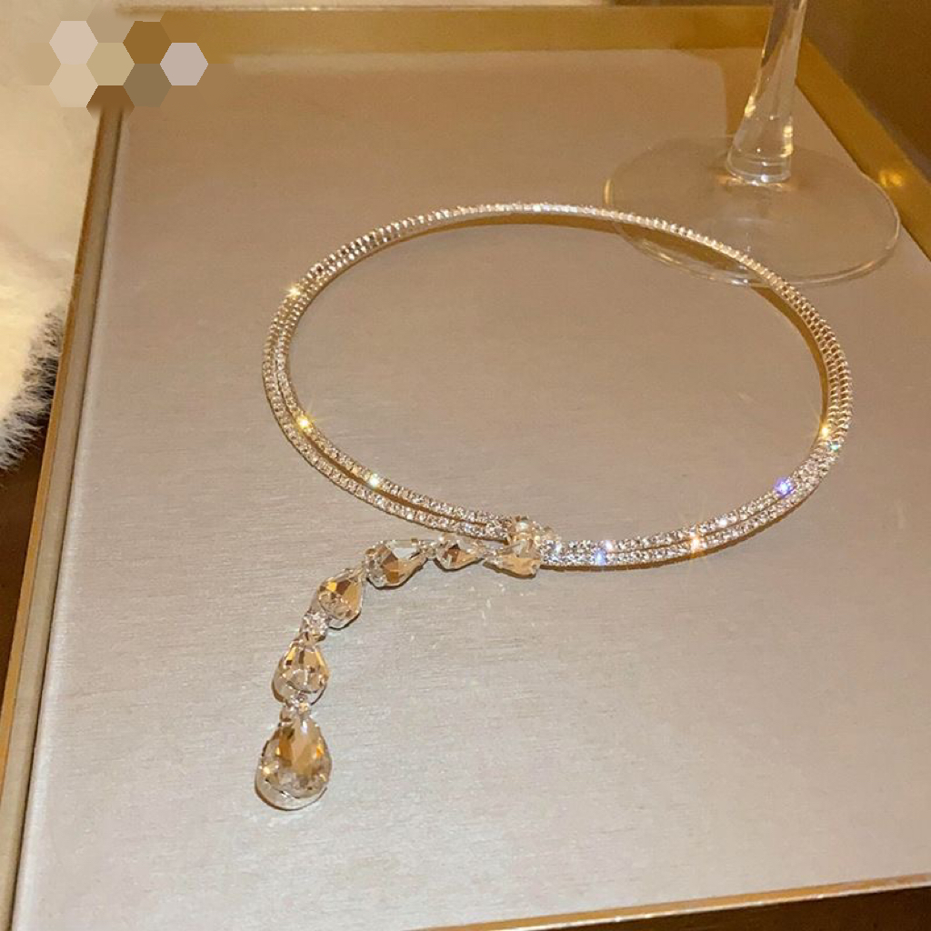 2024 Europe America Fashion Designer Jewelry Set Women Lady Luxurious Diamond Ebedded Double Drop Fringe Necklace Elegant Necklace