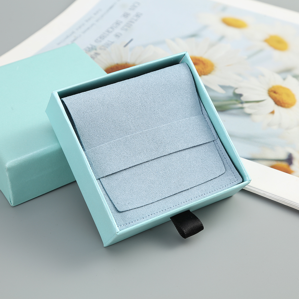 Joyero azul Bolsa de microfibra Perrreteos Broches Broches Organizador de papel de papel de embalaje Caja de cajón de papel para exhibición de regalos