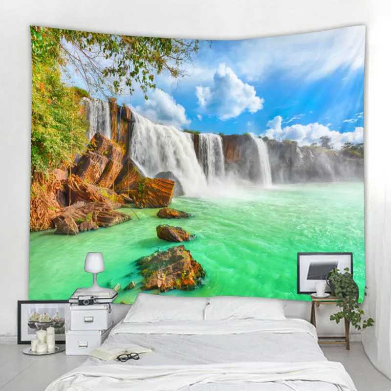 tapisserie tapisseries natural grand paysage cascade de forêt stream 3d imprimement mur suspendu décoration bohème de la salle de maison bohème r0411