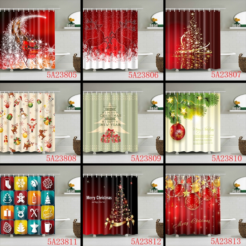 Christmas Snowman Fabric Waterproof Bathroom Shower Curtain Set 71"x71" 12 Hooks