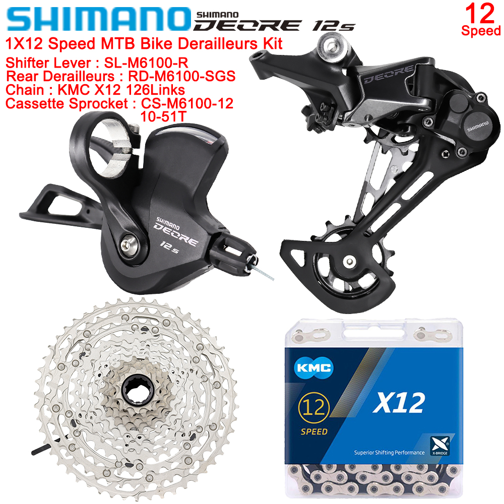 MTBバイク用のシマノデオーレM6100グループセット1x12速度M6100シフターリアデレイヤーKMC X12チェーン10-51Tカセットオリジナルキット