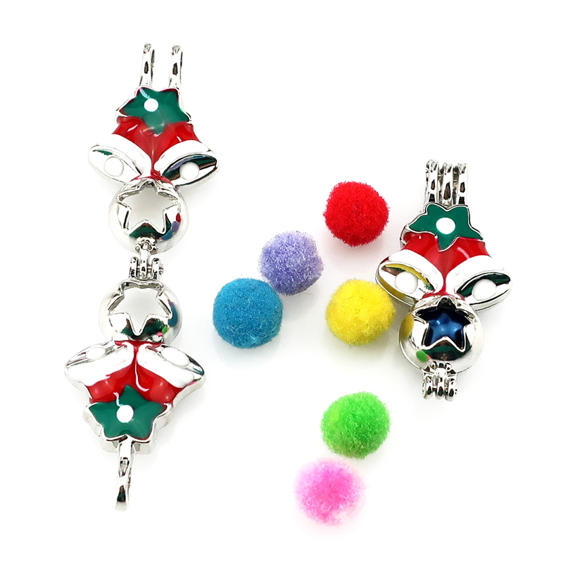 Christmas Bells Snowflake Yeti Pearl Cage Locket Aromatherapy Diffuser Charm Pendant Necklace Customied Jewelry Making Bulk
