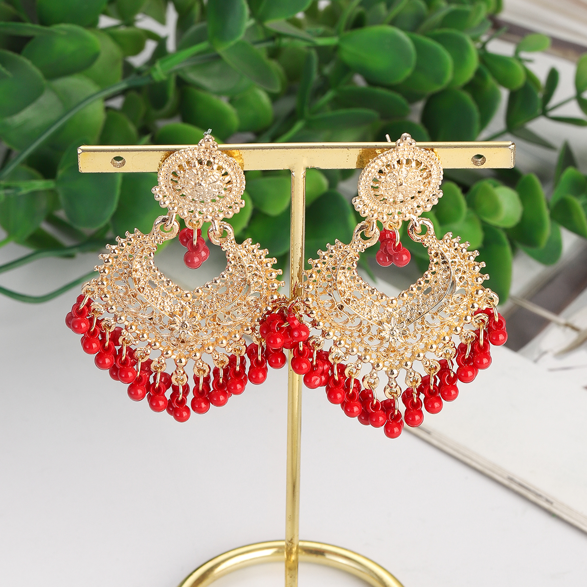 Boho Gold Couleur Coeur Fleurie Fleur Scarrette boules d'oreilles pour femmes Indian Jhumka Boucles d'oreilles rétro Perles roses bijoux Tassel 2023