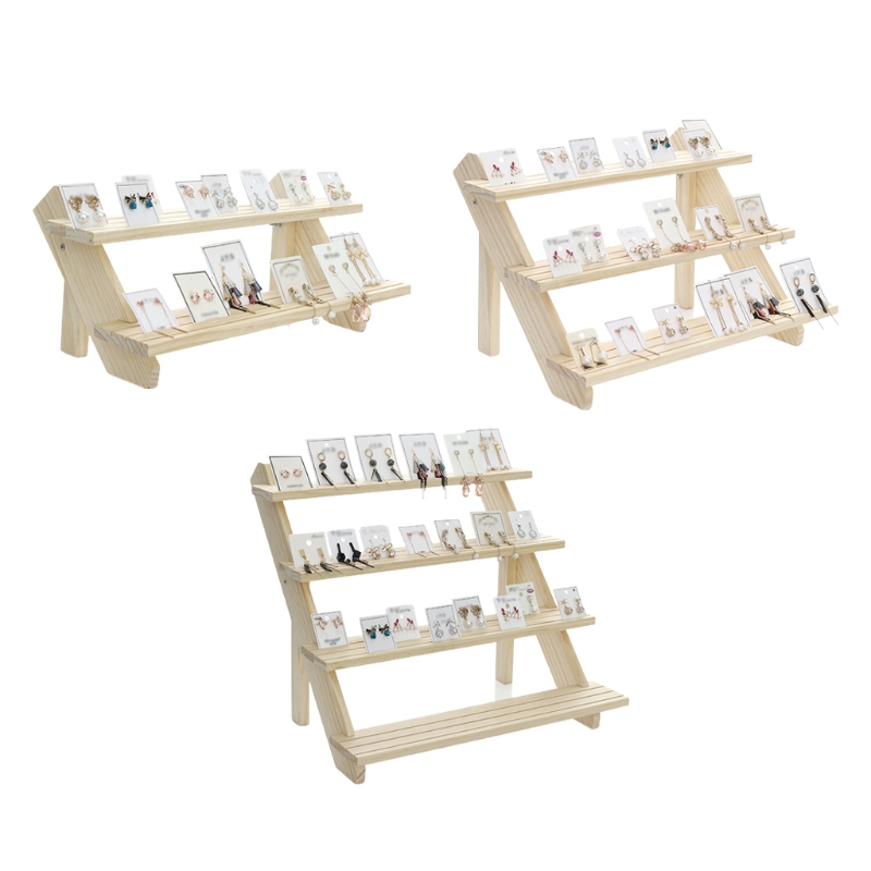 F19D Portable Wooden Retail Table Display Stand for Market Craft Shows Tradeshows Earring & Ring Display Rack 2/3/4-Tier