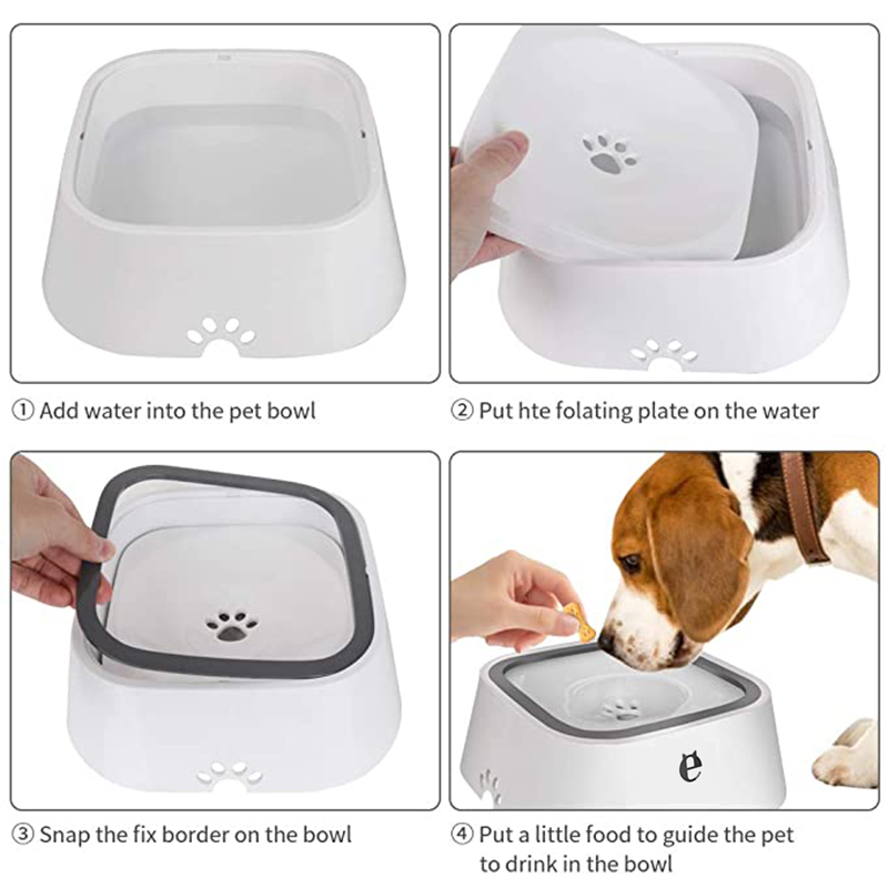 1500 ml icke-vätande munvattenskål för hundar Plastisk flytande dricksskål Anti-roll Dog Bowl Water Dispenser långsam vattenmatare