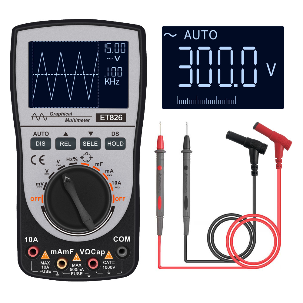 ET826 Handheld Digital Oscilloscope Multimeter Portable Smart DC/AC Current Voltage Resistance Frequency Diode Tester 4000 Count