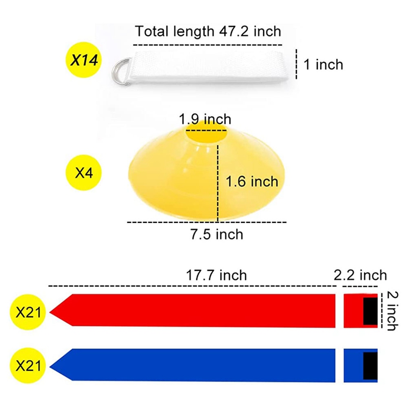 Flag Football Set-Cinghi con 42 bandiere 21 bandiere rosse e 21 blu 4 coni adulti Flag di bandiera delle bandiere Cinture da calcio