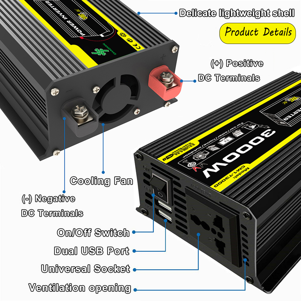 4000W/3000W CAR HINVERTER CONFERTER GENTERTER WAVE DC 12V TO AC 110V 220V TRANVERS VOLTAGE DUAL USB SMART CAR