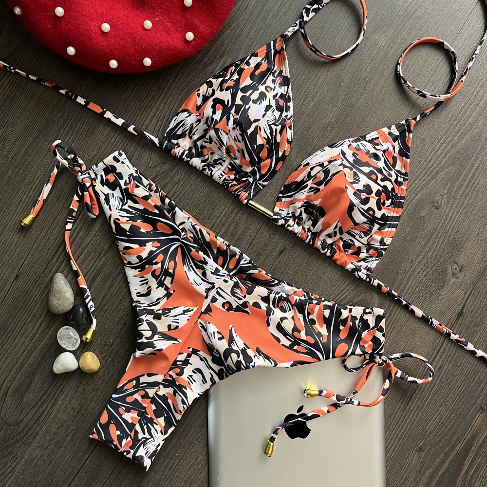 Comfortabele stoffen bikini set zomerhand gevlochten touw zwempak s-l tweedelig zwemkleding lanyard badpak verband strandkleding strandkleding