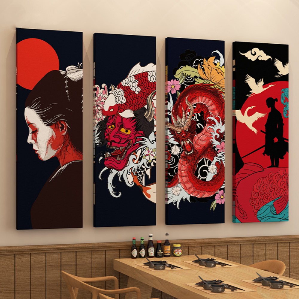 Japanse ukiyo-e geisha-posterafdrukken voor Japan Izakaya Home Decor Abstract Bushido Samurai Canvas schilderen Wall Art Cuadros