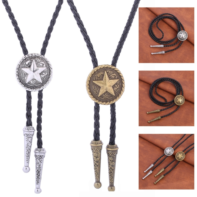 American Bolo Tie Punk Cowboy Faux Couro trançado C do colar de colar ocidental acessórios para homens para homens mulheres