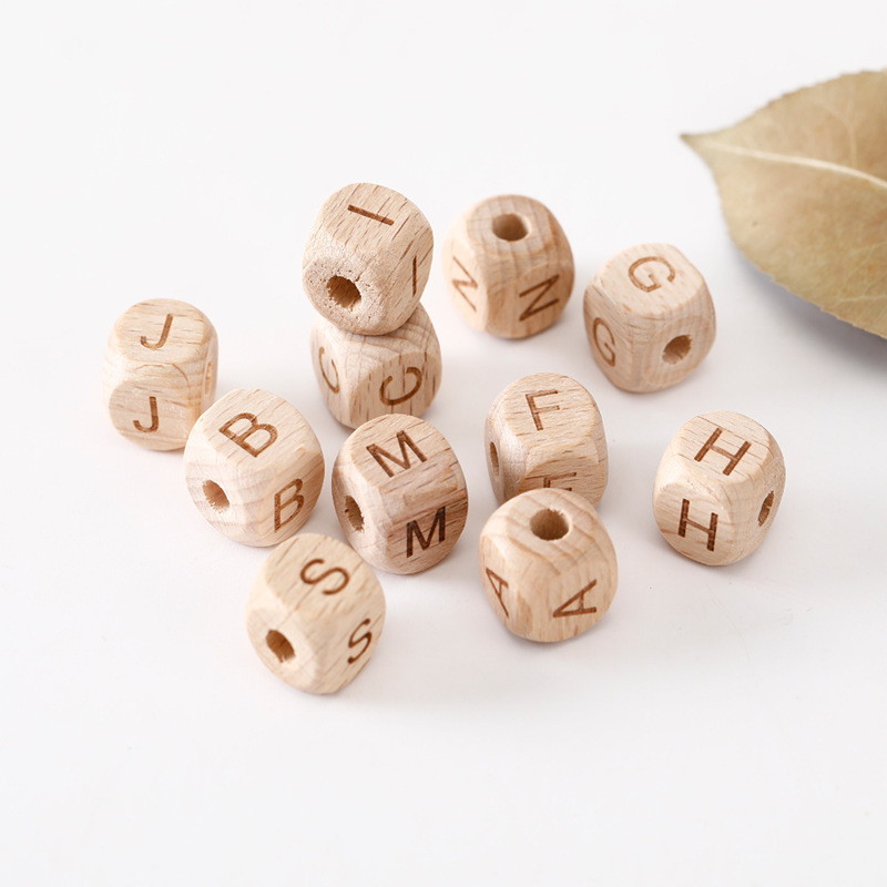 12mm Wooden Letters Beads English Alphabet DIY Baby Personalized Name Pacifier Chain Clips Bracelet Accessories Teethers