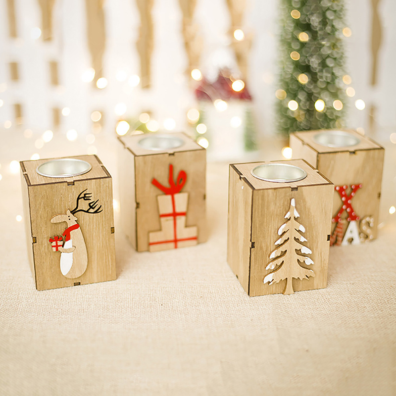 Lámpara de mesa de velas de velas de madera de Navidad para decoraciones de luz de té