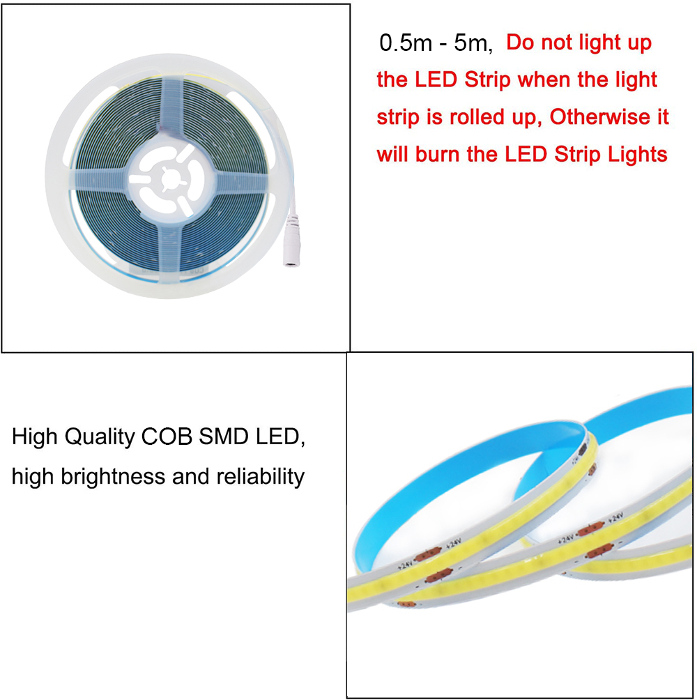 3mm 5mm 8mm COB LED Strip Light 12V 24V Ultra Thin PCB Tape With DC Plug Flex Led Lamp 384LED CRI90 Super Bright Liner Lighting