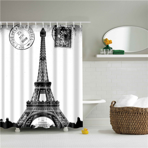 Vintage Style Retro Paris Eiffel Tower Bathroom Shower Curtains Frabic Waterproof Polyester Bath Curtain With Hooks