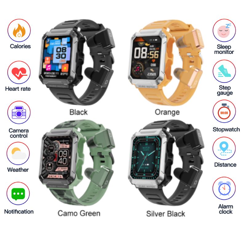 New T93 3-in-1 Sports Smart Watch with TWS Bluetooth-compatible Earphones IP67 Waterproof Heart Rate Health Monitor SmartWatch