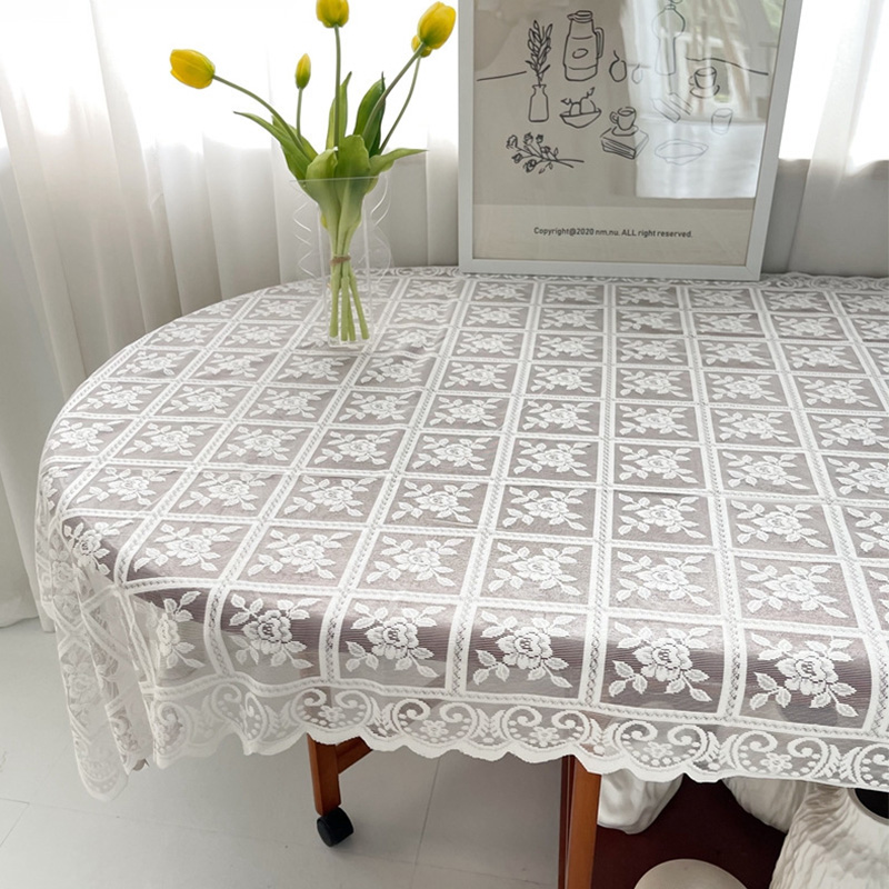 Couverture de table rectangle pour la salle de mariage de cuisine salle à manger blanche en dentelle de glace de glace