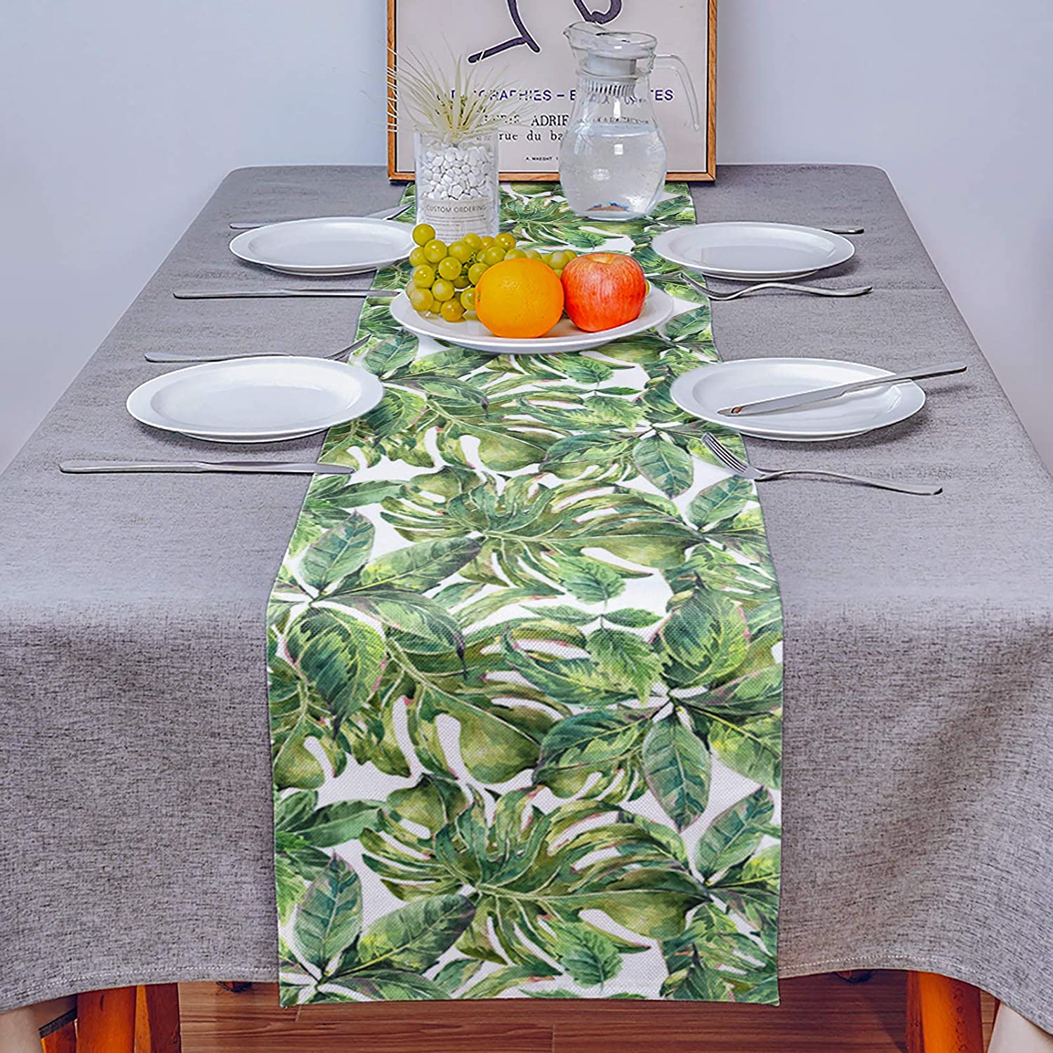 Летнее тропическое растение листья льняные столы бегуны праздничные вечеринки в помещении для обеденных столов для свадебного стола