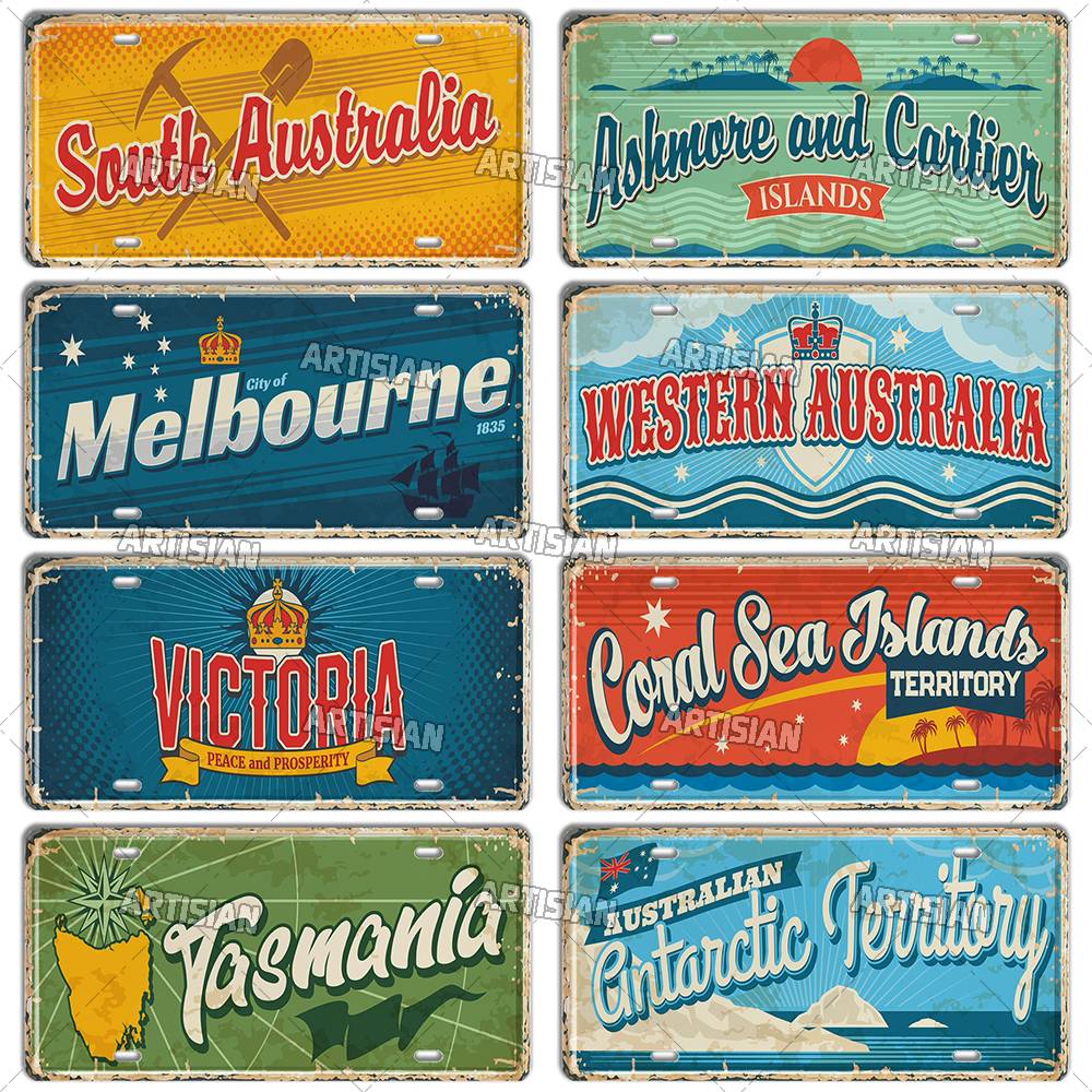 Artisian Australia Nya Zeeland Ctiy Metal Sign Travel Tin Plack Landmark Dekorativ registreringsplatta Bilplatta Väggdekor Garage