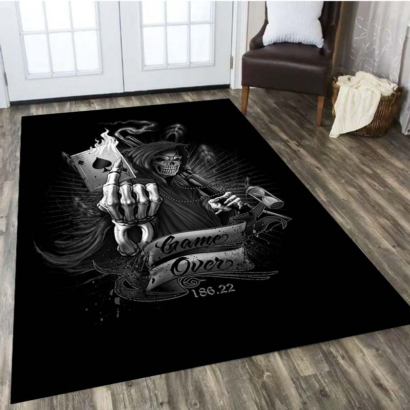 Schwarzer Schädel Horror Home Wohnzimmer Teppiche Eingangs Teppichtürmatte Nicht rutschende universelle Flur Schlafzimmer Badezimmer Küche Bodenmatte