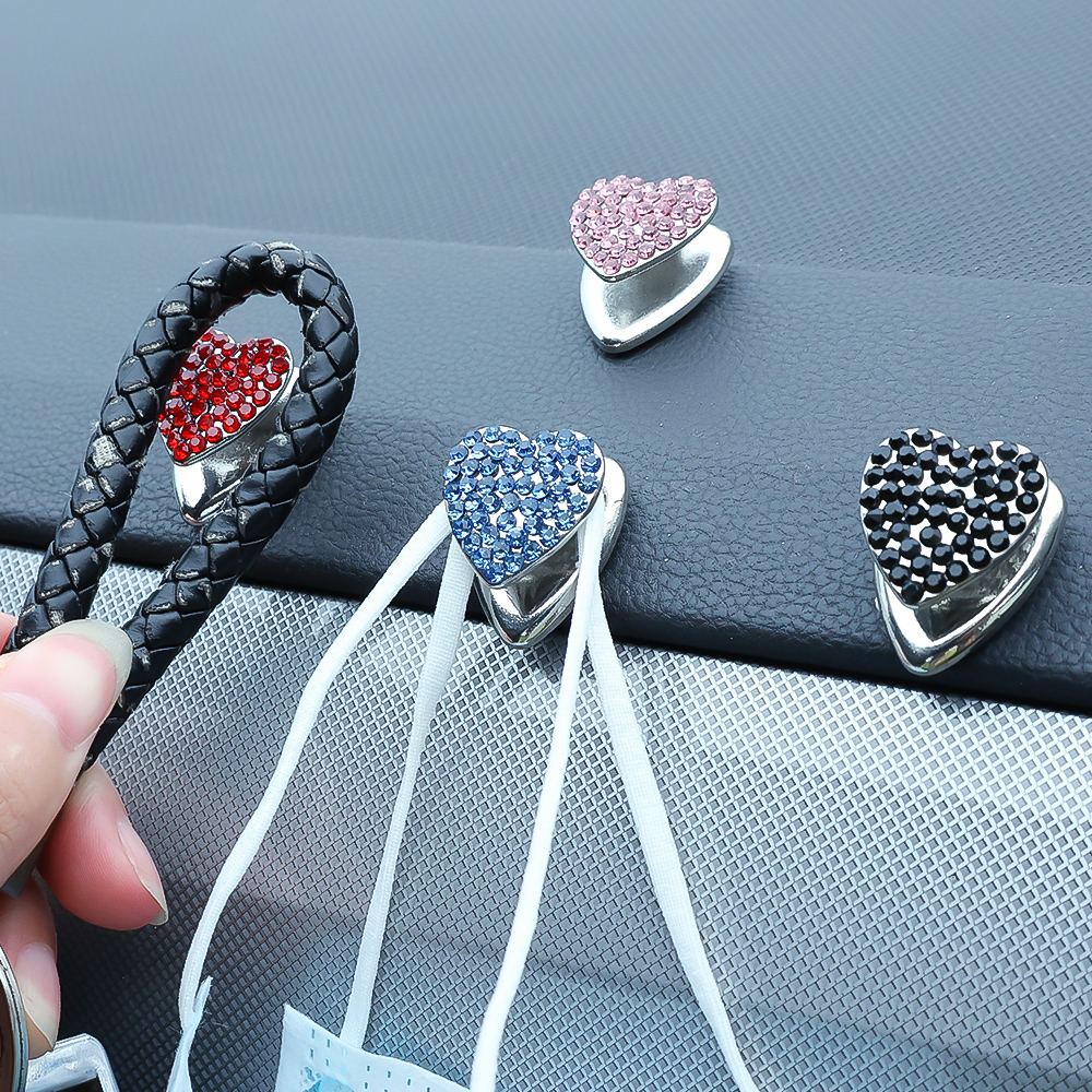 Rhinestone Car Adhesive Hook Bling Diamond Hanger Auto Dashboard Mount Storage Clip Love Heart Car Cable Winder Holder Holdern Organizer