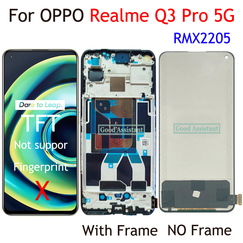 AMOLED / TFT أسود 6.43 بوصة لـ OPPO Realme Q3 Pro 5G RMX2205 LCD Display Touch Screen Digitizer Assembly / مع إطار