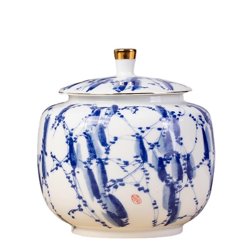 Blue and White Porcelain Tea Jar Vintage Chinese Ceramic Storage Jar Home Vase Ornament Kitchen Candy Coffee Bean Storage Bottle