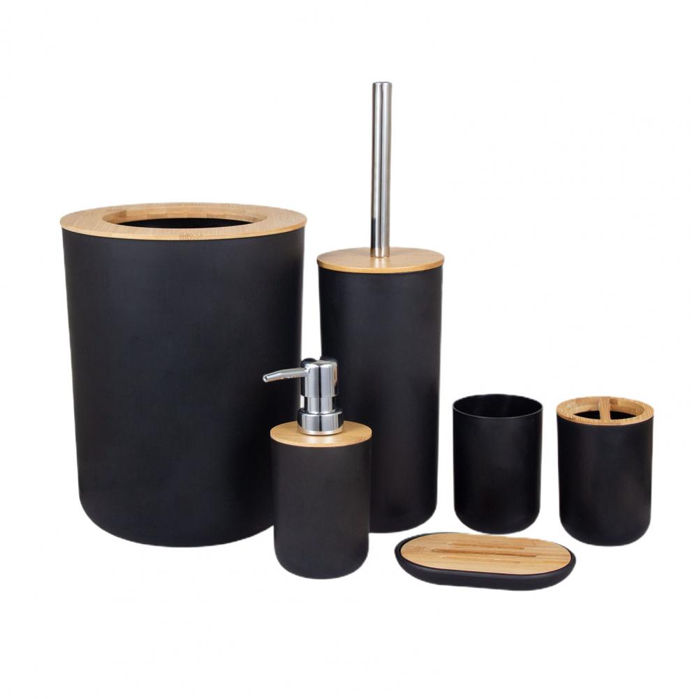 Akcesoria łazienkowe - Ustaw bambusowy uchwyt szczoteczki do zębów, drewniany top stół, prysznic oszczędzający przestrzeń, apartament hotelowy - czarny