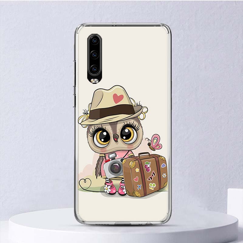 Söta Owl Hearts Lover Sover Soft Case för Huawei P30 Lite P40 P20 P10 P50 Pro Telefonomslag Mate 20 30 40 10 P30lite Shell Funda Coque