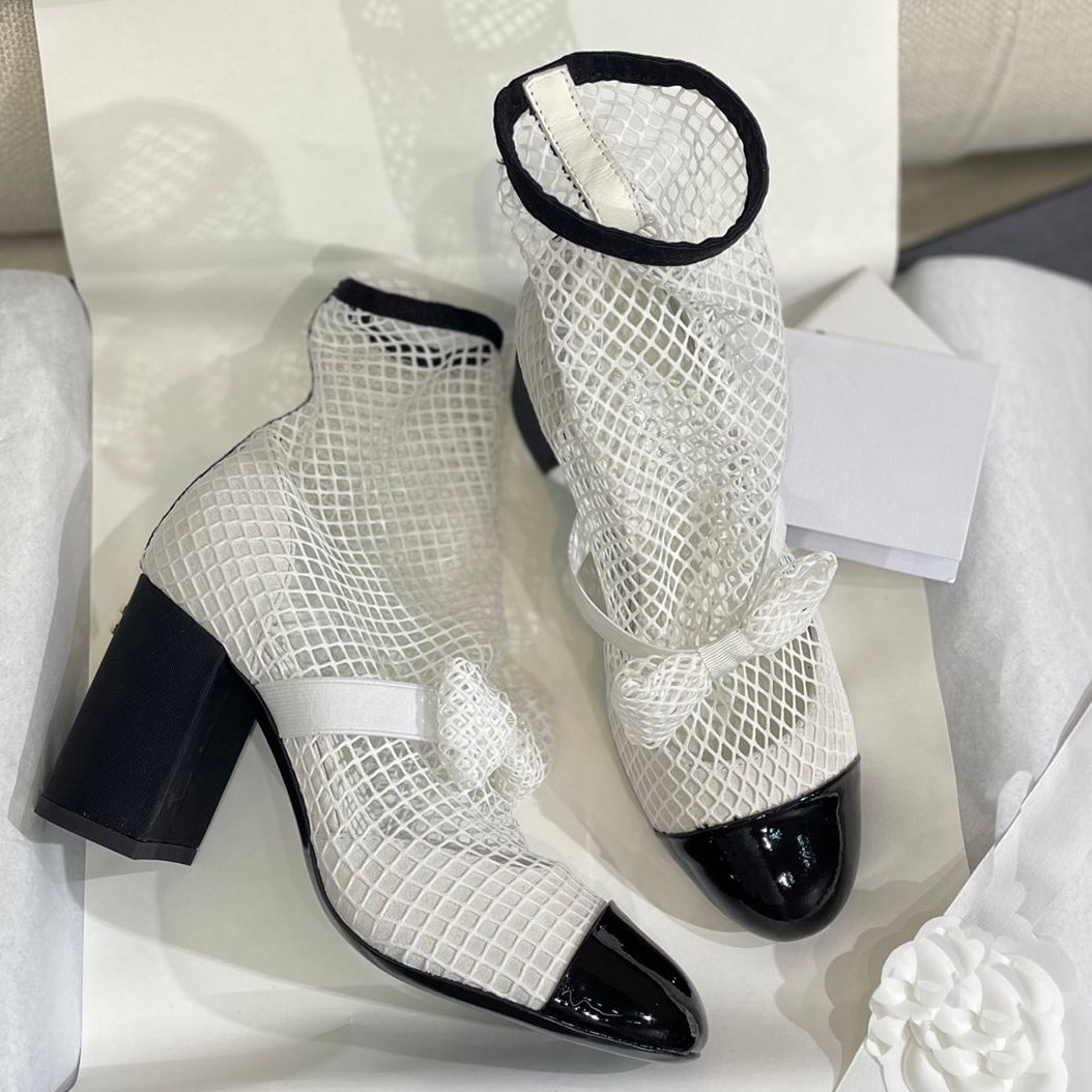 Designer Butterfly Knot Mesh Sandaler Lyxig Rhinestone Buckle Thick Heel Leather Shoes High Heels Fashionable Mesh Mixed Colors 35-41 Roman Sandals Shoes