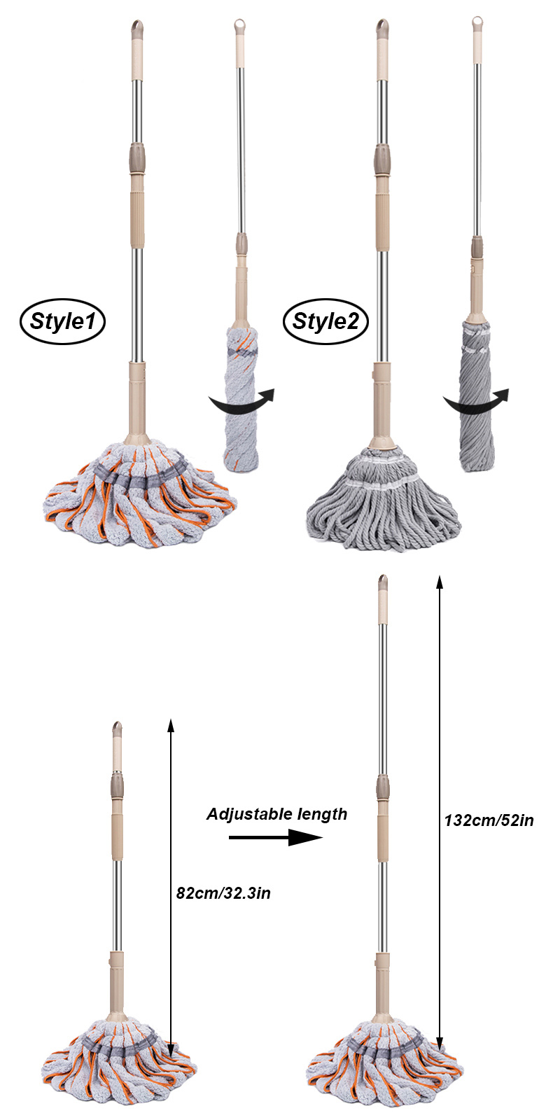 Microfiber Spin Mop Hand-Free Washing Floor Cleaning Dust Mops With Removable Replace Mop head Home Cleaning Tools