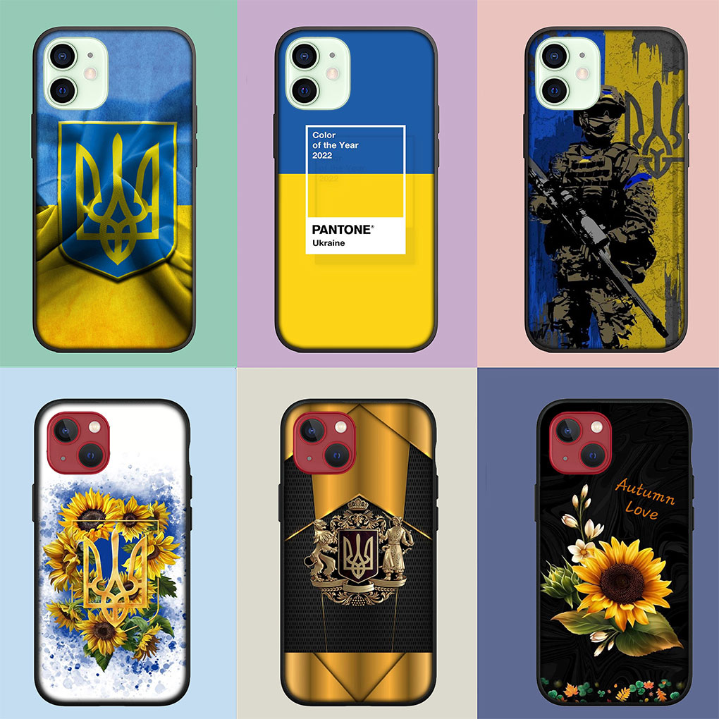 Flag blu giallo Ucraina girasole cover soft iPhone 14 13 12 mini 11 pro xs max xr 6 7 8 6s plus + custodia telefono