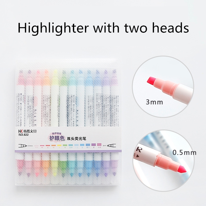 Milkliner Highlighter Pen Stationery Double Hed Fluorescent Marker Pen 