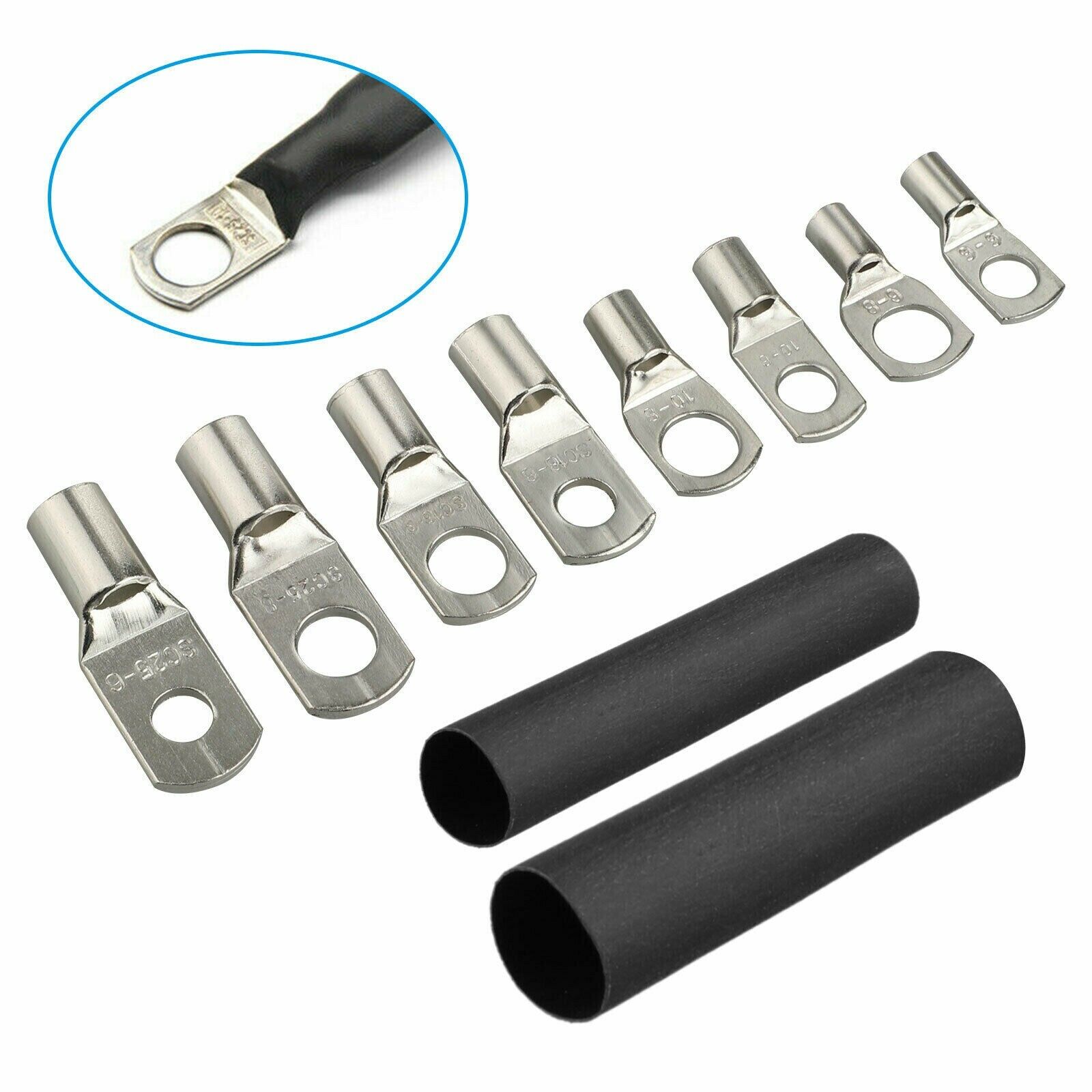60/Ring Terminal Cable Shoes Lugs 4-35mm2 Tinned Copper Lug Wire eye Connectors Bare Terminals Lugs Wire Copper Kit