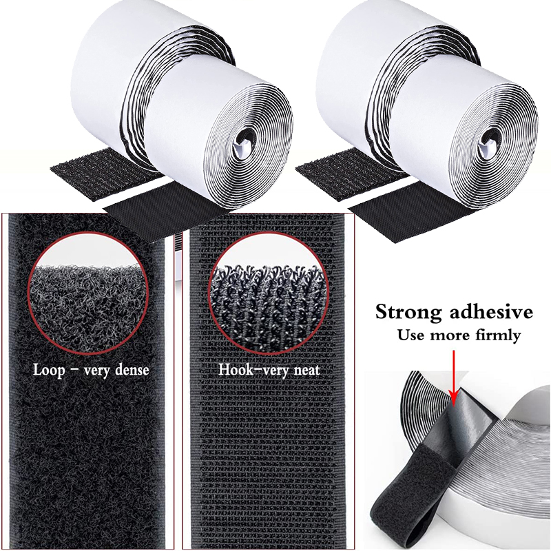 1M Magic Tape Hook and Loop Strong Self Adhesive Fastener Black White Hook Loop Tape Sticky Back Strip for Sewing Home Mounting