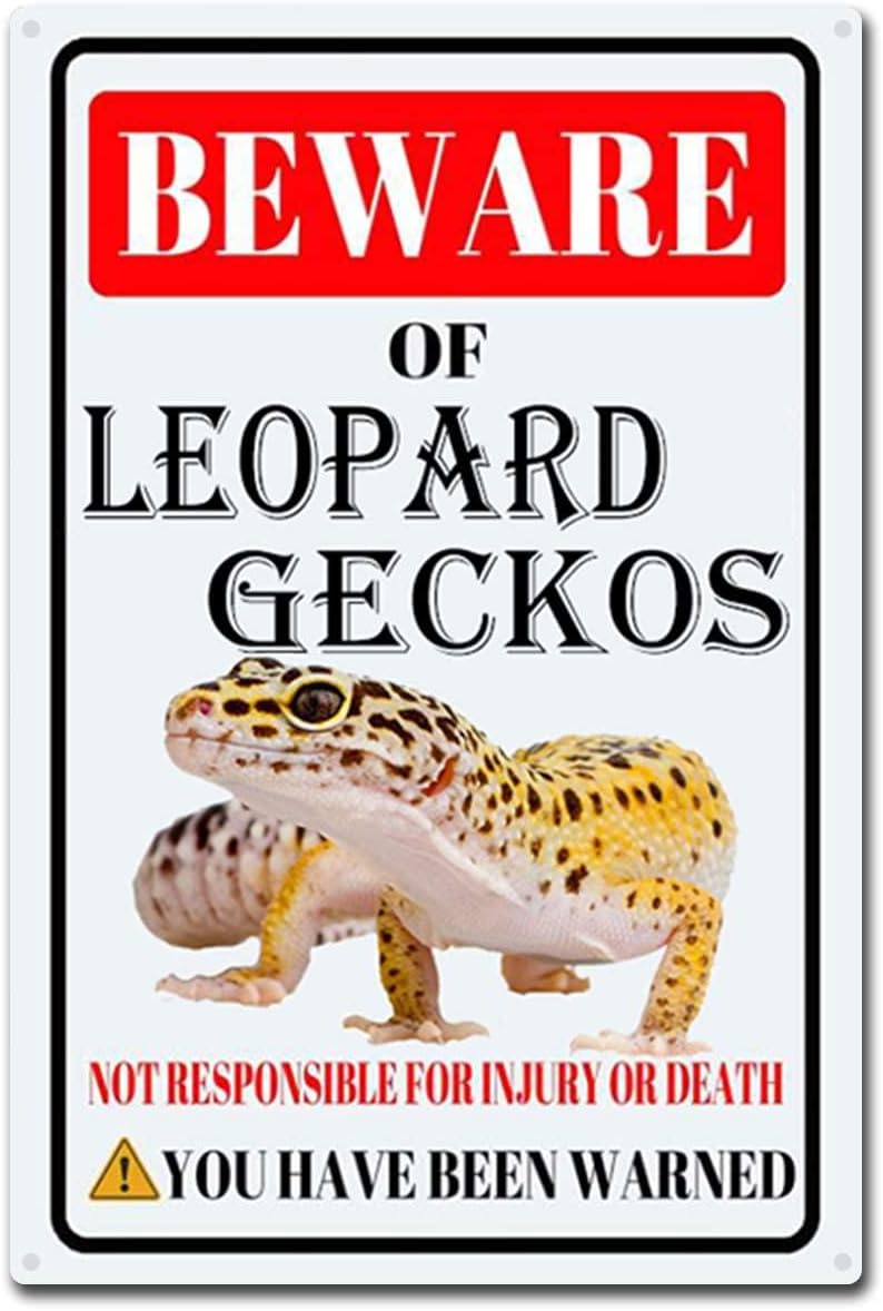 Leopard Geckos tennskylt Akta dig för leopardgeckos metallskylt rolig hemväggsdekor utomhus varningsdekorationer