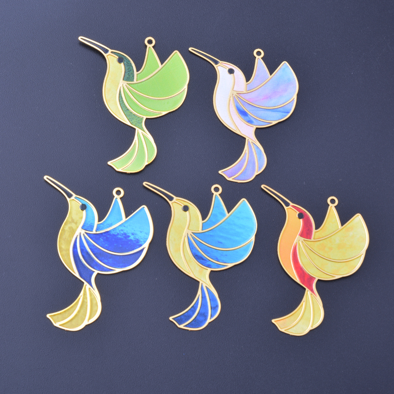 AD3349 New Design Brass Gold Plated Hummingbird Colorful Charms Painted Cute Animal Pendant Jewelry Earring Accessories